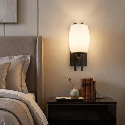 Geometric Bronze Wall Sconce with Frosted Glass Shade