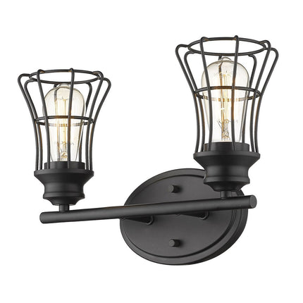 Two Light Matte Black Cage Wall Sconce HomeRoots