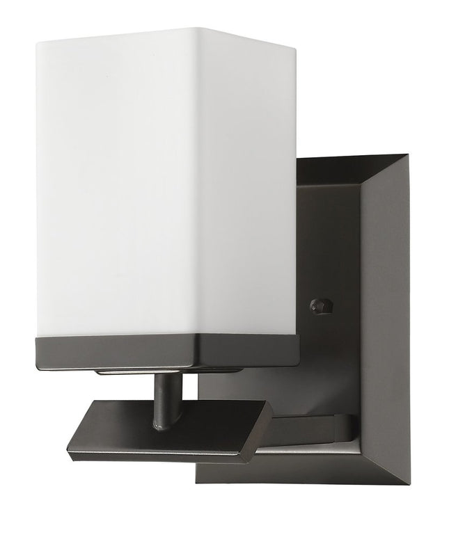 One Light Bronze Frosted Glass Wall Sconce HomeRoots