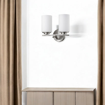 Two Light Silver and Glass Wall Sconce HomeRoots