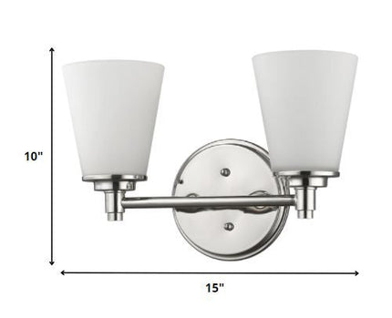 Two Light Silver Wall Light with Frosted Glass Shade HomeRoots