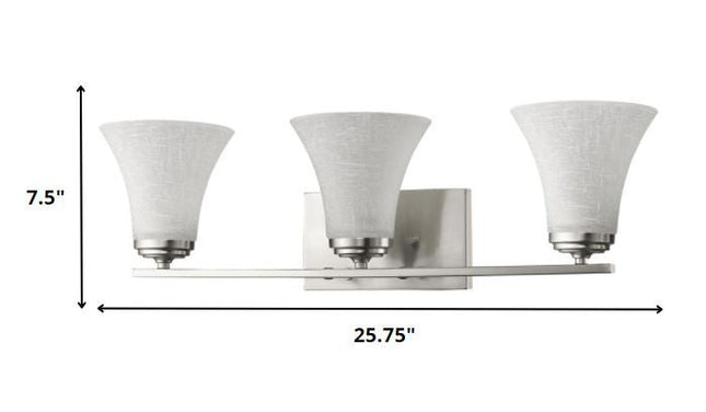 Three Light Silver Wall Light with Tapered Glass Shade HomeRoots