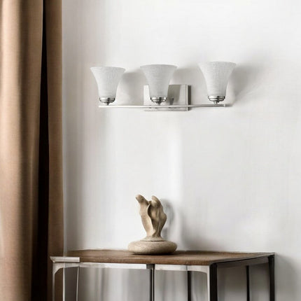 Three Light Silver Wall Light with Tapered Glass Shade HomeRoots