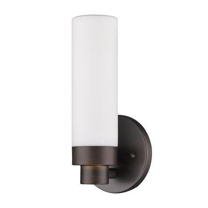 Bronze Wall Light with Narrow Frosted Glass Shade HomeRoots