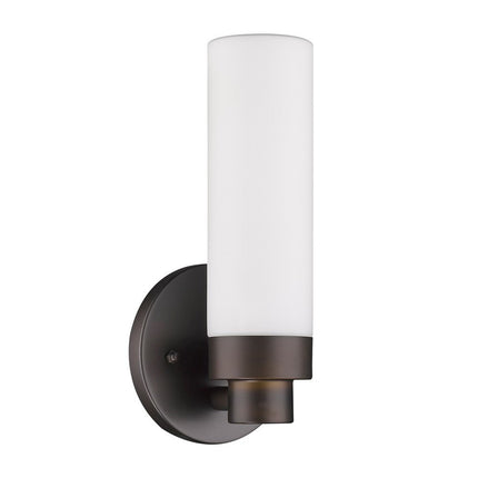 Bronze Wall Light with Narrow Frosted Glass Shade HomeRoots