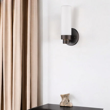 Bronze Wall Light with Narrow Frosted Glass Shade HomeRoots