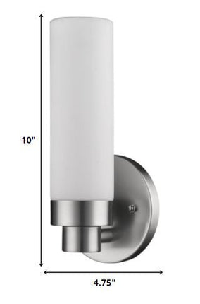 Silver Wall Light with Narrow Frosted Glass Shade HomeRoots