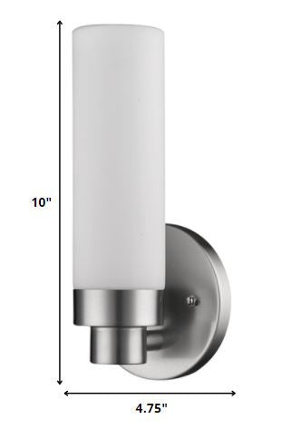 Silver Wall Light with Narrow Frosted Glass Shade HomeRoots