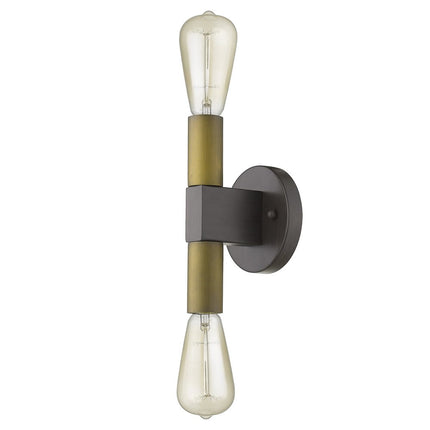Two Light Brass and Wood Wall Sconce HomeRoots