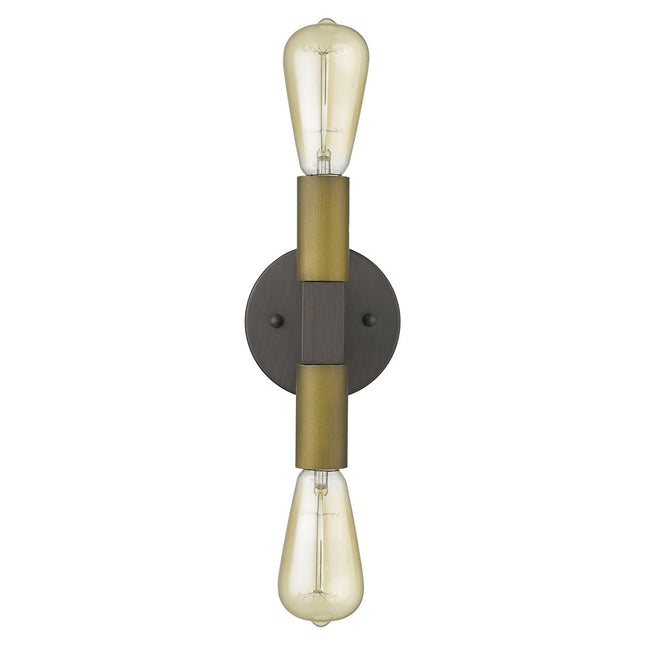 Two Light Brass and Wood Wall Sconce HomeRoots