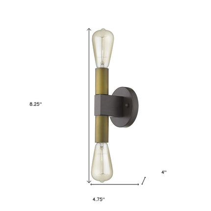 Two Light Brass and Wood Wall Sconce HomeRoots