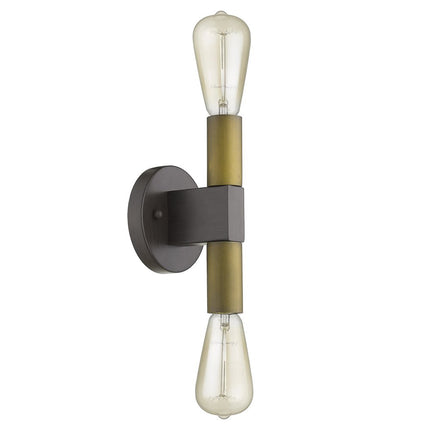 Two Light Brass and Wood Wall Sconce HomeRoots