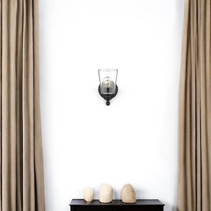 One Light Matte Black Glass Shade Wall Sconce HomeRoots