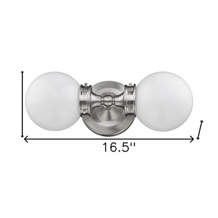 Two Light Silver Wall Sconce with Round Frosted Glass Shade HomeRoots