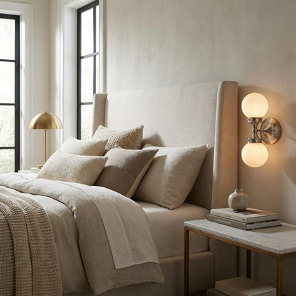 Two Light Silver Wall Sconce with Round Frosted Glass Shade HomeRoots
