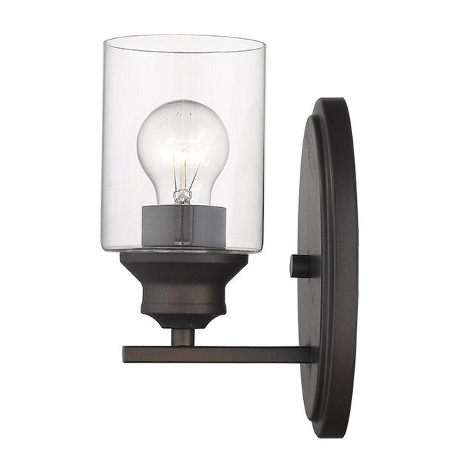 One Light Bronze Wall Light with Clear Glass Shade HomeRoots