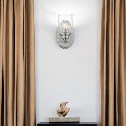 One Light Silver Wall Light with Clear Glass Shade HomeRoots