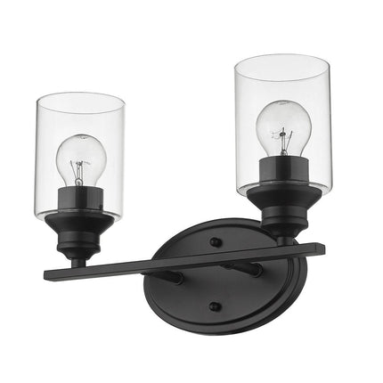 14" Black And Clear Metal and Glass Two Lights Flush Mounted Sconce HomeRoots