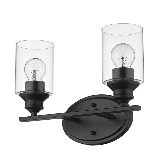 14" Black And Clear Metal and Glass Two Light Flush Mounted Sconce HomeRoots