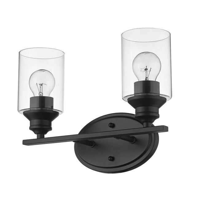 14" Black And Clear Metal and Glass Two Lights Flush Mounted Sconce