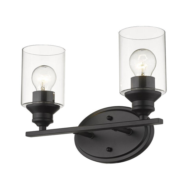14" Black And Clear Metal and Glass Two Light Flush Mounted Sconce HomeRoots