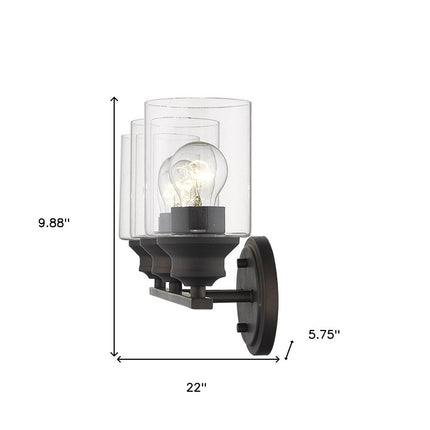 Three Light Bronze Wall Light with Clear Glass Shade HomeRoots