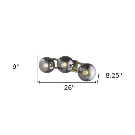 9" Smoky Black And Brass Metal Vanity Flush Mounted Sconce HomeRoots