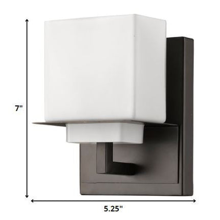 One Light Bronze White Glass Wall Sconce HomeRoots