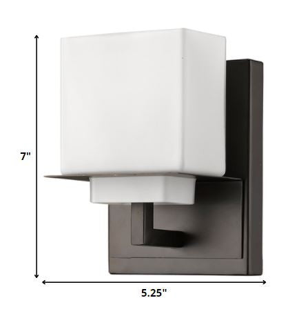 One Light Bronze White Glass Wall Sconce HomeRoots