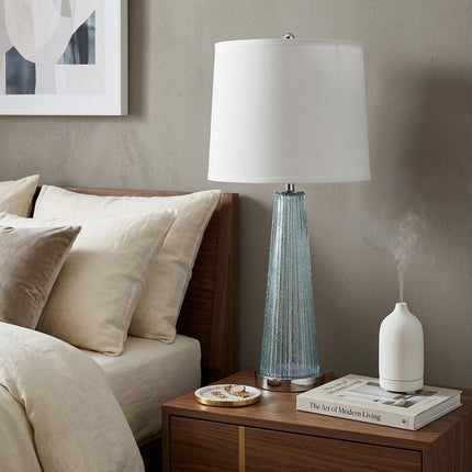 29" Aqua Glass Buffet Lamp With Off White Empire Shade HomeRoots