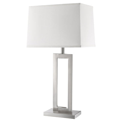 30" Silver Metal Table Lamp With White Rectangular Shade HomeRoots