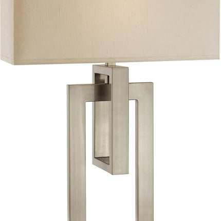 36" Nickel Iron Geometric Table Lamp With Ivory Shade HomeRoots