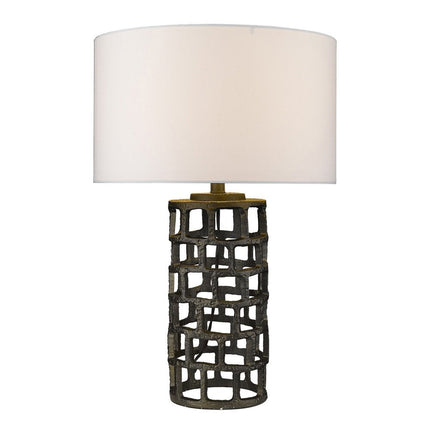 26" Black Metal Column Table Lamp With White Drum Shade HomeRoots