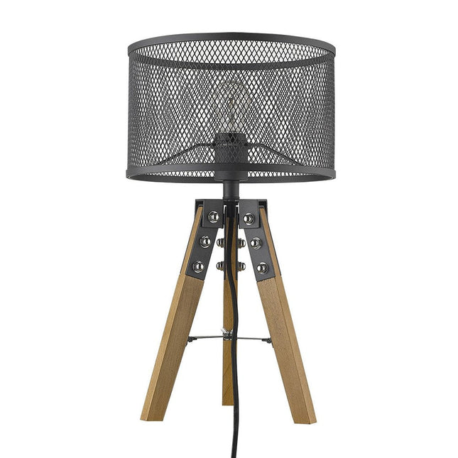 20" Brown Solid Wood Tripod Table Lamp With Black Drum Shade HomeRoots