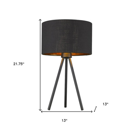 22" Black Metal Tripod Table Lamp With Black Drum Shade HomeRoots