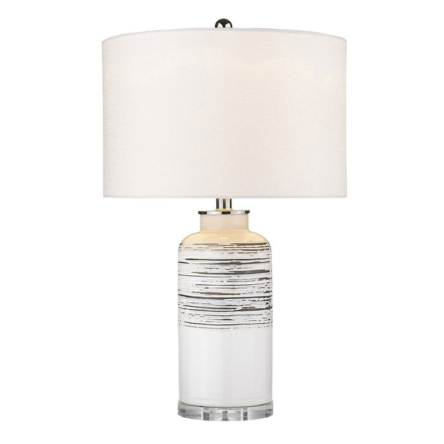25" Black and White Ceramic Column Lamp With White Drum Shade HomeRoots