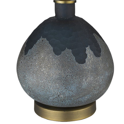 22" Teal Blue Concrete Gourd Table Lamp With Cream Empire Shade HomeRoots