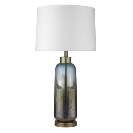 31" Steel Blue Glass Table Lamp With White Empire Shade HomeRoots