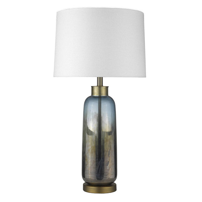 31" Steel Blue Glass Table Lamp With White Empire Shade HomeRoots