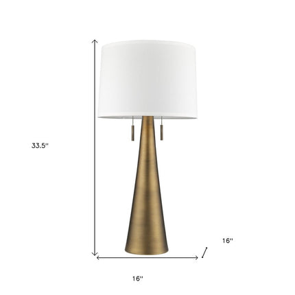 34" Brass Metal Two Light Table Lamp With White Empire Shade HomeRoots