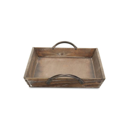 19" Brown Wood Handmade Serving Tray With Handles HomeRoots