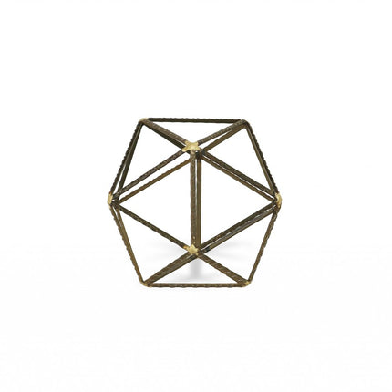 8" Brown and Gold Metal Hand Painted Geometric Orb Tabletop Sculpture