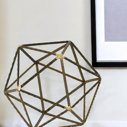 8" Brown and Gold Metal Hand Painted Geometric Orb Tabletop Sculpture