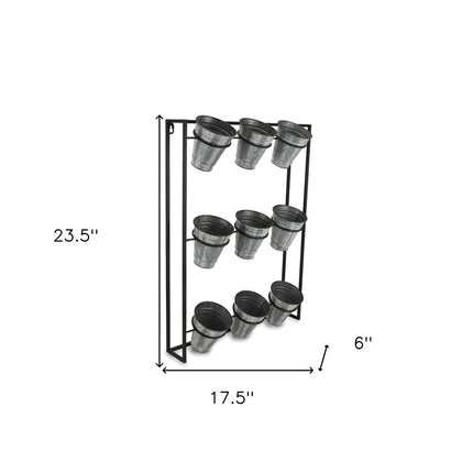 24" X 18" Black And Silver Metal Rectangular Wall Planter