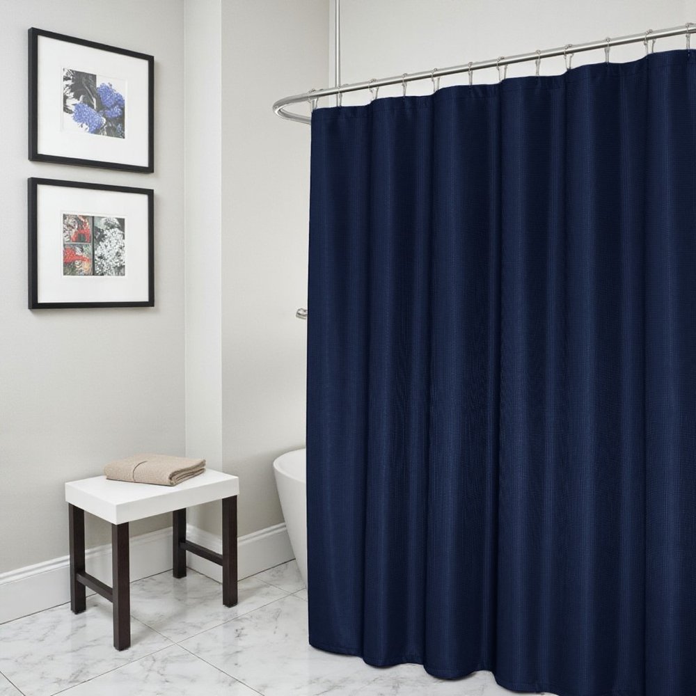 Luxurious Navy Waffle Weave Shower Curtain