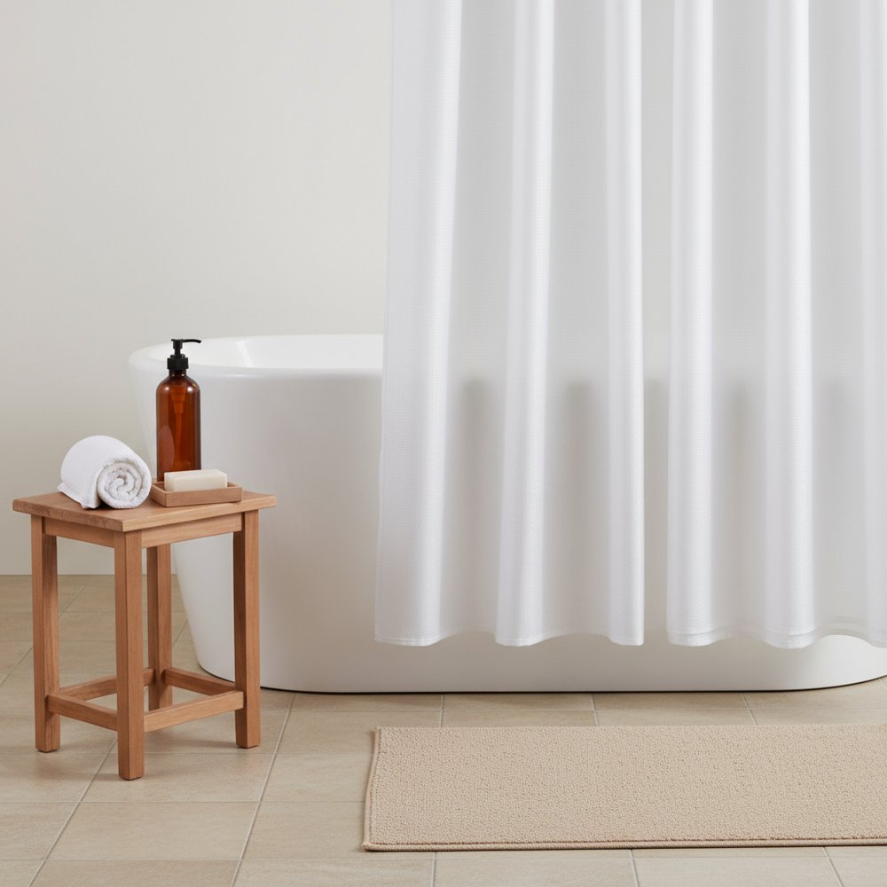 White Sheer and Grid Shower Curtain and Liner Set