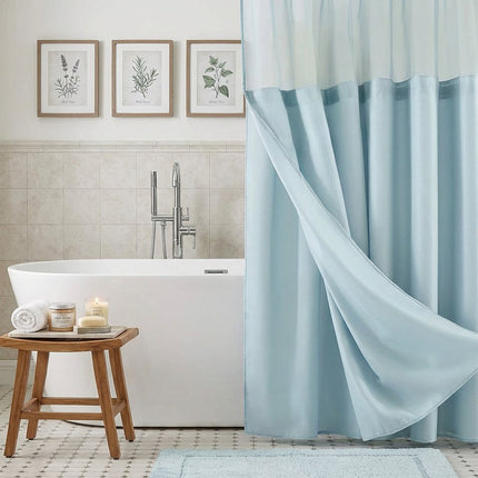 Light Blue Sheer and Grid Shower Curtain and Liner Set HomeRoots