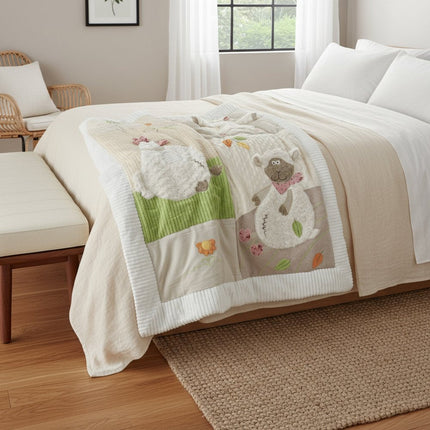 Beige Green And White Polyester Quilt HomeRoots