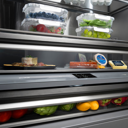 ZLINE Autograph Edition 60 in. 32.2 cu. ft. French Door Built-In Bottom Freezer Refrigerator with Water Dispenser and Ice Maker in White Matte with Graphite Gray Interior and Polished Gold Accents (GRBIVZ-WM-60-G)
