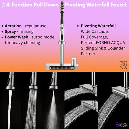 FORNO ACQUA 33 in. Drop-In/Undermount 3-Level MultiSINK Workstation Sink with Waterfall Faucet & Glass Rinser FORNO ACQUA